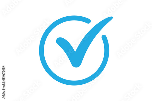 White right tick check mark icon vector on Light blue circle over white background. flat style. tick icon for web site design, logo, app, UI design,