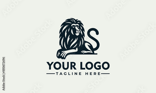 Vector logo illustration of a majestic lion with a flowing mane, representing strength and royalty