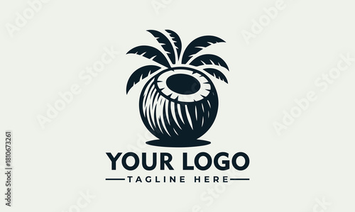 Tropical Coconut Palm Tree Vector Logo Illustration for Island Beverage Brand Identity