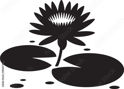 black silhouette of water lily on white background, vector