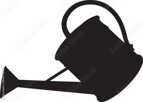 black silhouette of watering can on white background, vector