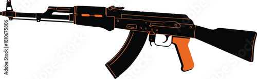 AK-47 Assault Rifle Vector Illustration Military Weapon Silhouette Isolated on White Background