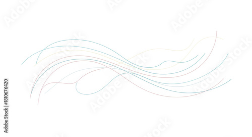 Thin pastel lines curve gracefully across a white background, forming a soft, flowing abstract wave pattern.