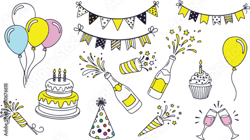 Birthday Party Elements Doodle Collection illustration