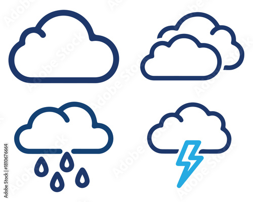 Collection of cloud icons, representing weather conditions and forecasts, isolated on transparent background these symbols convey the atmosphere and climate changes