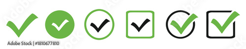 Check mark icons set. Vector illustrations. Tick symbols collection. Checkmark icons and checkbox signs.
