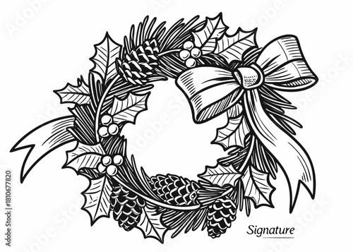 Vintage botanical engraving of a Christmas