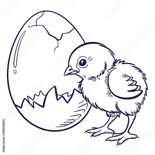 Cute chick hatching from egg isolated on for easter