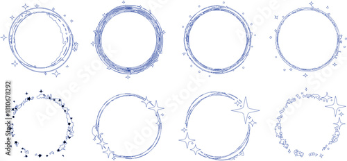 Blue Sketchy Circles and Stars Frames Keywords: circle, frame, border, star, sparkle, glitter
