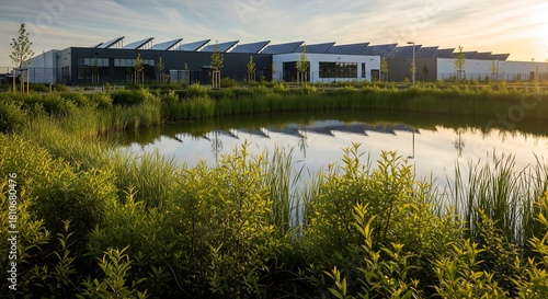 Sustainable Manufacturing Facility Showcasing Green Industry Practices Urban Environment Photographic Landscape