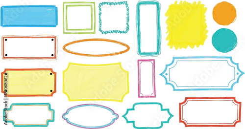 Collection of colorful hand-drawn frames and shapes
