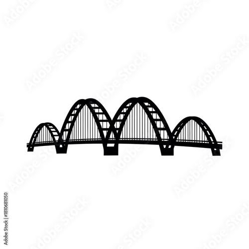 Black and white silhouette of a multiarch bridge minimalist design architectural structure engineering marvel.