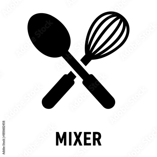 Bakery Icon Vector Illustration of a crossed spoon and whisk kitchen utensil, culinary preparation equipment for cooking use