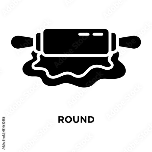 Bakery Icon Vector Illustration of a rolling pin flattening dough, presented in a solid black silhouette style design