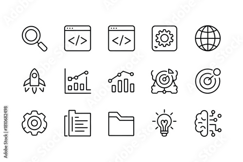 Modern minimalist icons for business and technology search code