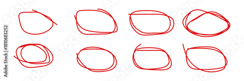 Set of minimalist hand-drawn circles and ovals with transparent background, depicting scribble elements for emphasis, highlight, and annotation, vector illustration