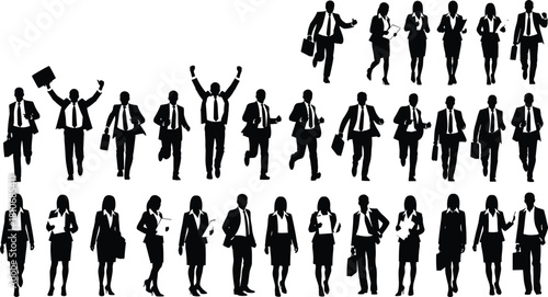 Corporate Teamwork, Running, Walking, Standing, and Success Poses for Professional Vector Design.