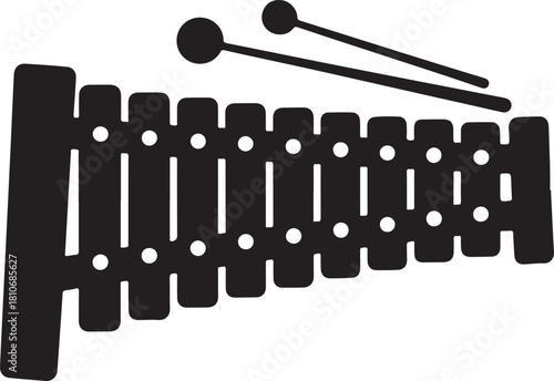 black silhouette of xylophone on white background, vector