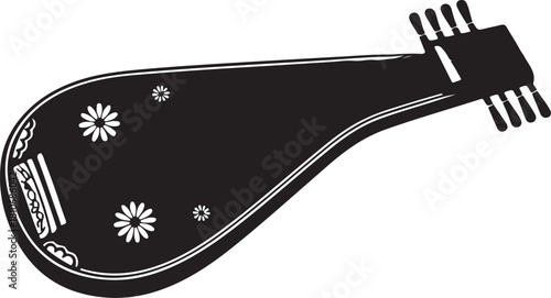 black silhouette of zither on white background, vector.