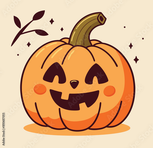 Cartoon Halloween carved pumpkin with smiling face. Vector illustration