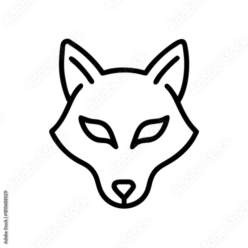 Minimalist line drawing of a fox head in black and white  