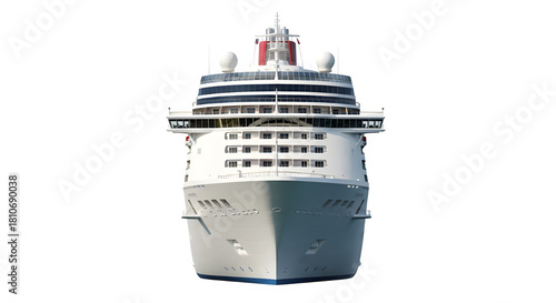 Front view of a cruise ship isolated on transparent background, showcasing its design and grandeur
