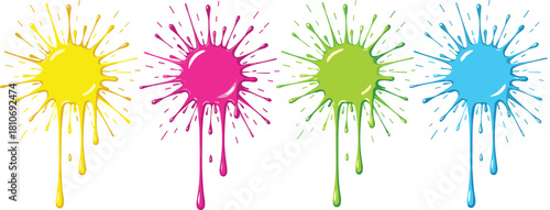 Colorful Paint Splatter and Glossy Slime Drip Vector Set Isolated on White Background