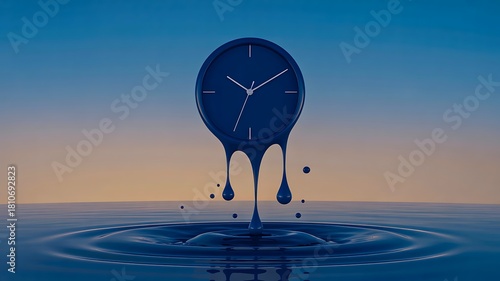 Surreal melting clock above water symbolizing time distortion and abstract imagination
