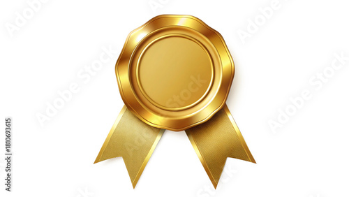 Golden award medal with ribbon isolated on transparent background, achievement concept