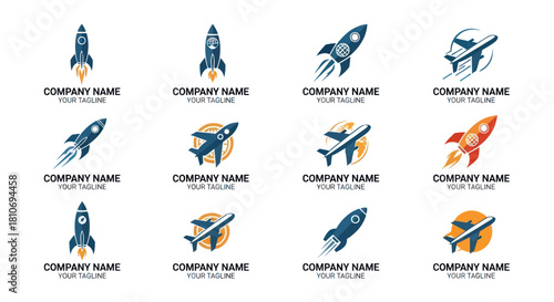 Collection of Rocket and Airplane Logos for Technology and Transport Companies.