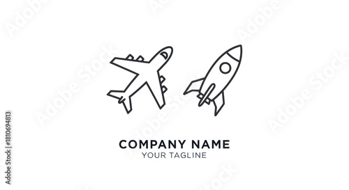 Airplane and Rocket Icon Representing Travel and Space Exploration.
