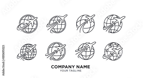 Global Travel and Aviation Logos with Airplane and Earth.