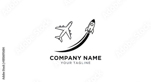 Airplane and Rocket Launching Together Logo Design.