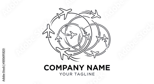 Global Air Travel Network Logo Design with Multiple Airplanes.