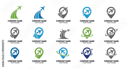 Collection of airplane logos for travel and transportation companies.