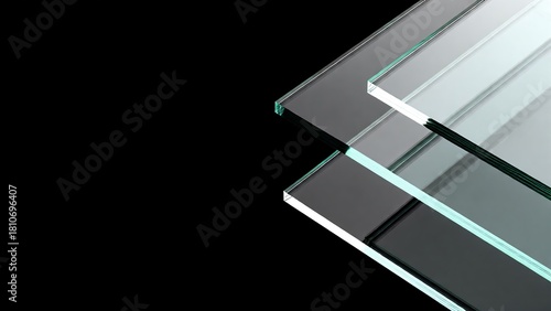 Stack of Clear Glass Sheets on Black Background