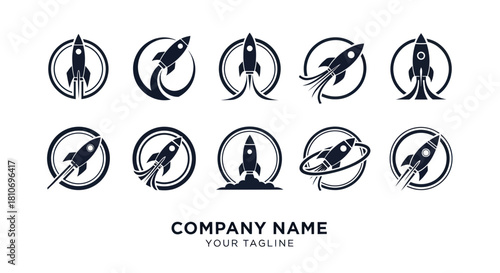 Collection of modern rocket launch vector logo designs for startups.