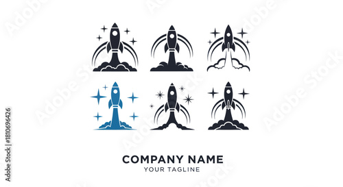 Collection of Rocket Launch Icons and Symbols for Space Exploration and Technology.