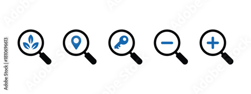 SEO icons as organic search, local SEO, search keyword, ranking analytics, digital optimization symbols