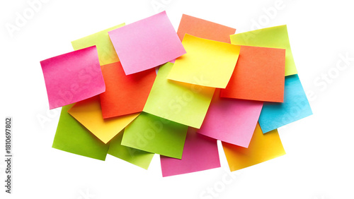 Heap of colorful sticky notes isolated on transparent background for organization