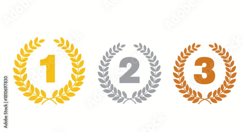 Gold, silver, and bronze laurel wreaths with numbers 1, 2, and 3 on a white background.