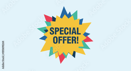 A vibrant yellow starburst graphic with "SPECIAL OFFER!" text on a light blue background, featuring colorful spikes.