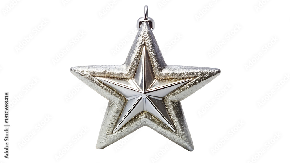 Obraz premium Silver star christmas ornament hanging on a transparent background, isolated on transparent background