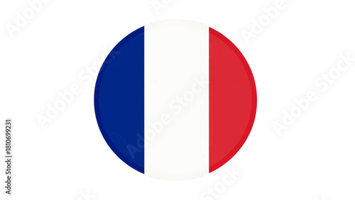 Vector illustration of circular icon representing the national flag of france, the tricolor, isolated on transparent background 
