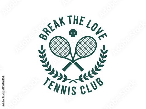 Vintage tennis emblem design with crossed racquets and laurel wreath, retro sports logo perfect for club branding, tournament graphics, and team identity vector illustration.