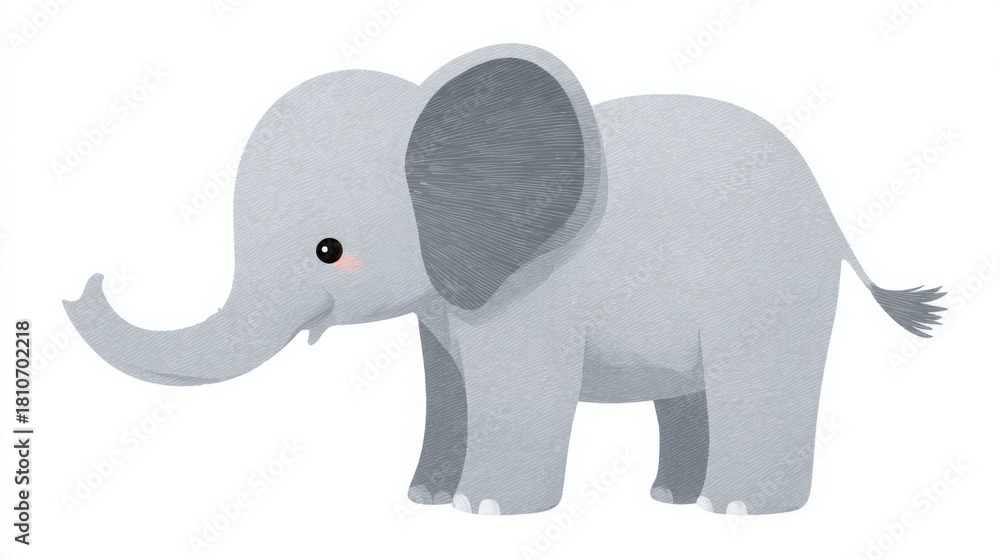 Obraz premium Minimal vector baby elephant, soft grey, large round ears, simple shapes, white background