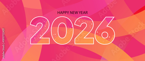 New Year 2026. With colliding and overlapping object geometry motifs. Bright colors.