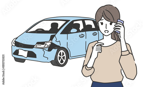 車の故障や事故で電話相談する女性のイラスト