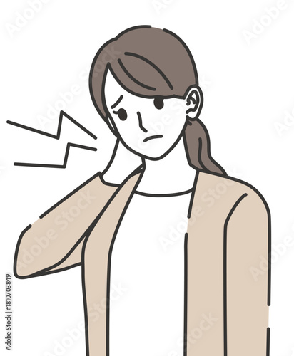 首の痛みに悩む女性
