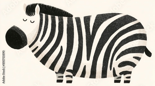 Chubby zebra minimal vector, soft stripes, rounded chubby shape, white background